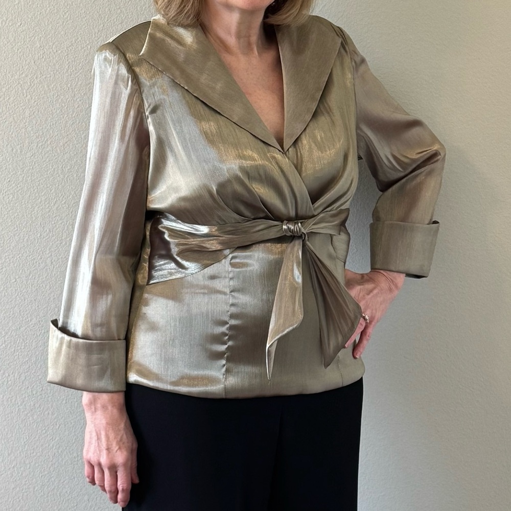 Xscape by Joanna Chen Elegant Taupe Chiffon Blouse